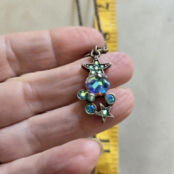 Kirks Folly Necklace Crystals Star Multicolor Dangly Sparkly Statement Blue Fest - Picture 10 of 12